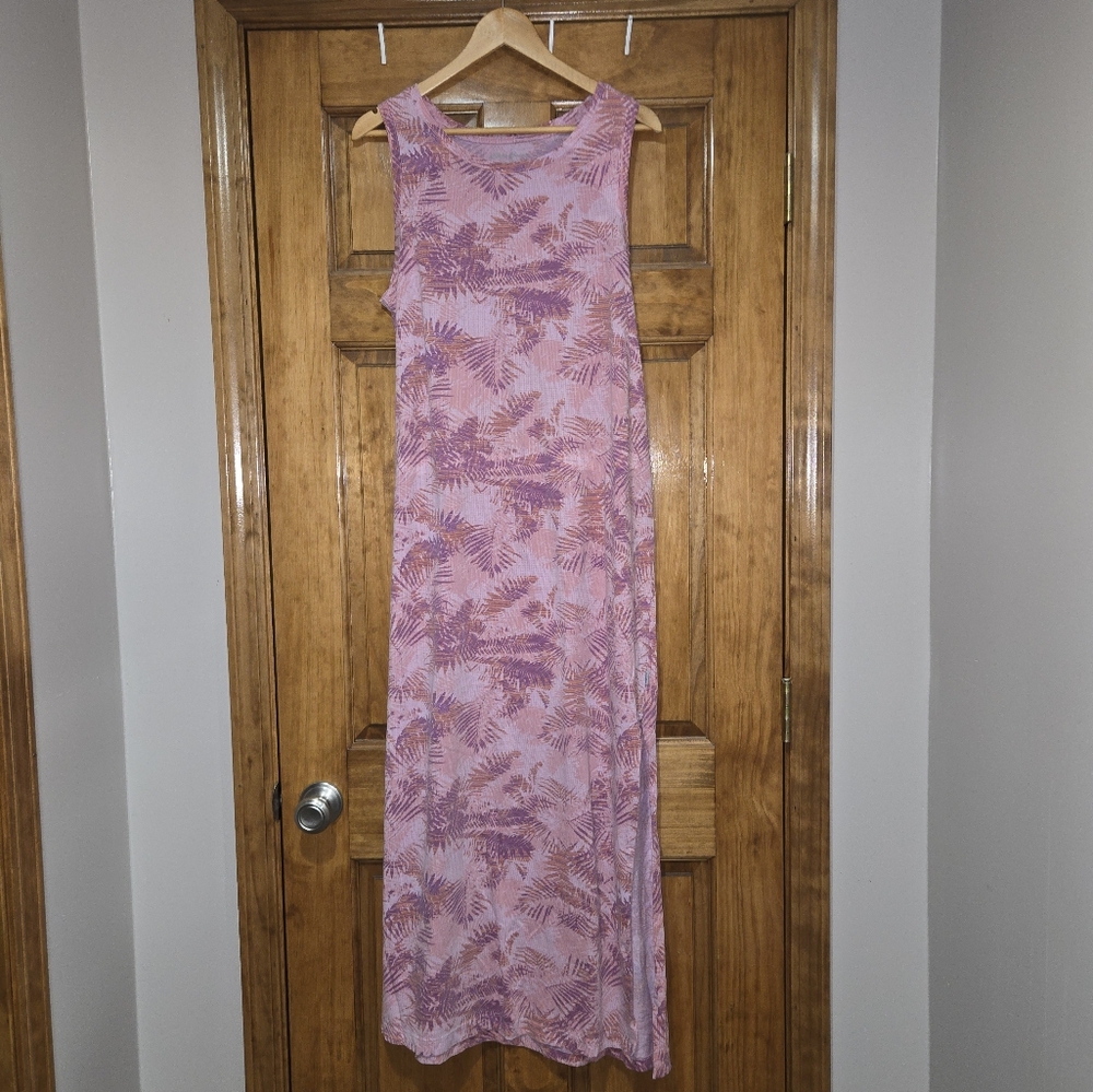 Eddie Bauer, Women's Maxi Dress, Pink & Purple Leaf Print, XL, Used